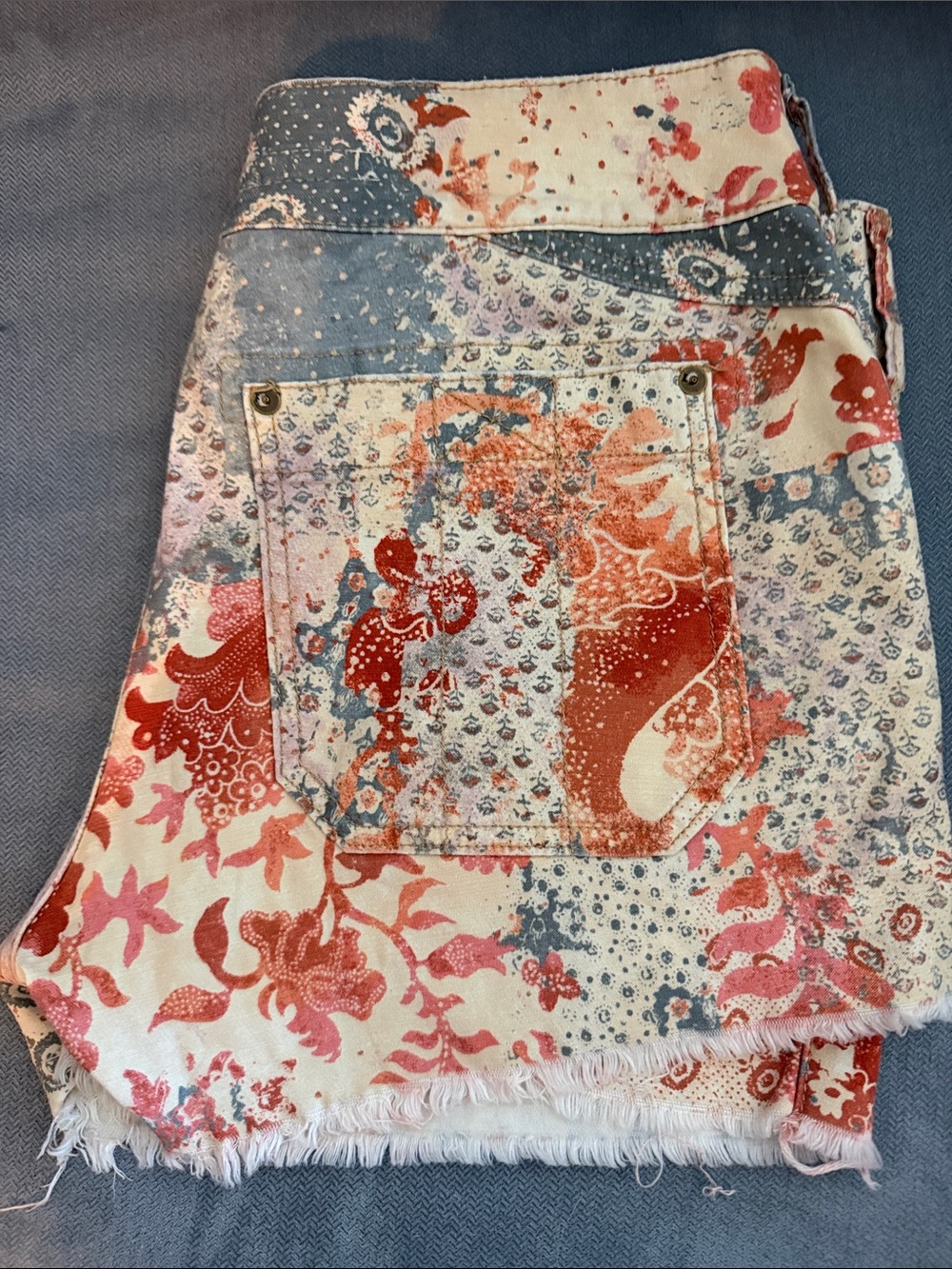 Anthropologie Coral & Blue Floral Patchwork Denim Shorts - Picture 2 of 2